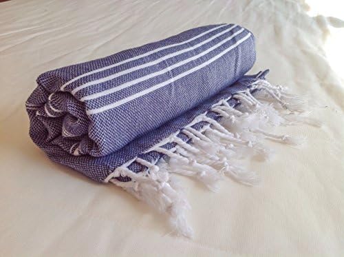 Turkish Bath Towel Peshtemal Fouta 39" X 71" - 100% Cotton - For Beach Picnic Sarong (Navy Blue)