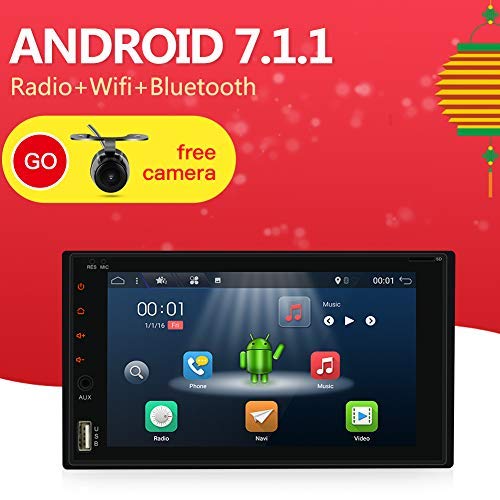 Double Din Android 7.1 Car Navigation Stereo with 2G RAM 32G ROM Quad Core- Standard Car Entertainment Multimedia Radio WiFi Bluetooth Internet Support 256G SD USB Google Free Back up Camera
