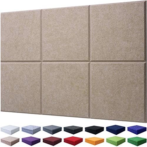 Sound Absorber Panels Camel Polyester Sound Proof padding Acoustic Treatment Panels, Multiple Colors, Beveled Edge, 12'' X 12'' X 3/8'', 6 Pack