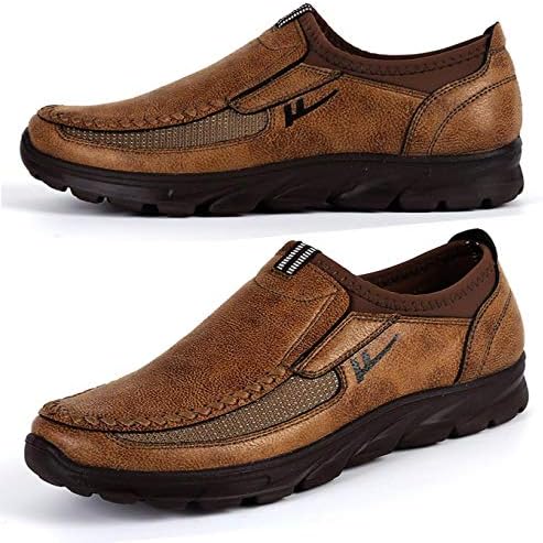 Qiucdzi Mens Loafers Casual Leather Comfortable Shoes Lightweight Slip on Flat Walking Sneakers Large Size