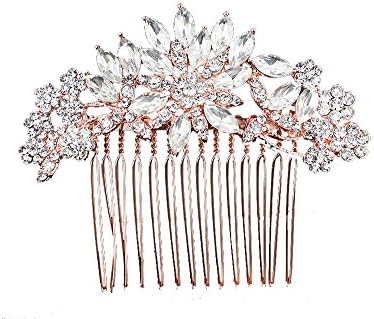 Rose Gold Metal Crystal Flowers Bridal Hair Comb for Veil Wedding Hair Style