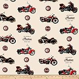 Riley Blake Designs Indian Motorcycle Main Fabric, Cream, Fabric By The Yard
