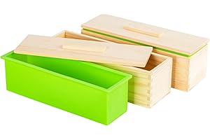 PONGJA 2PACK 42 oz Flexible Rectangular Silicone Soap Loaf Molds Kit with Wood Box for CP and MP Making Supplies