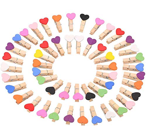 LIZHIGE Colorful Wooden Clips,100 pcs Mini Wooden Pegs, Mini Wooden Craft Clips,Photo Pegs for Craft and DIY Decoration, wedding pegs(Colored Heart)