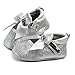 Lidiano Baby Girls Bowknot Sequins Bling Anti-Slip Mary Jane Flat Crib Shoes & Headband (0-6Months, Silver)
