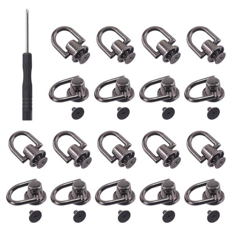 Keadic 21Pcs Black D Rings Rivets with Hole Punch and Screwdriver, 360 Rotatable Brass Post Head Buttons Studs Rivets Nails Chicago Stud Screw for DIY Leather Collar Belt Backpack Handbag