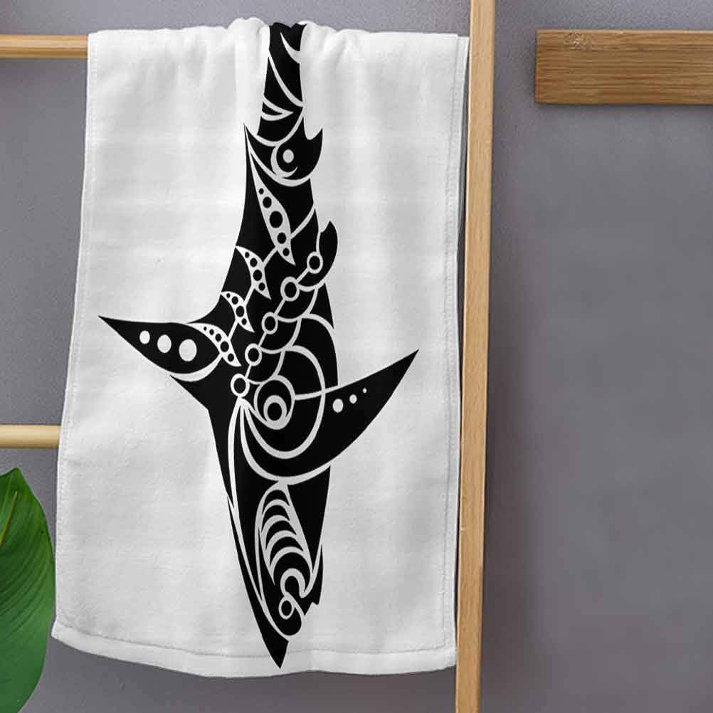 Tribal Kitchen Towels Shark Tattoo Design in Black and White Under The Sea Wildlife Theme Fish Artwork Cleaning Towels for Home and Kitchen Bars Black White W10x L10 Inch