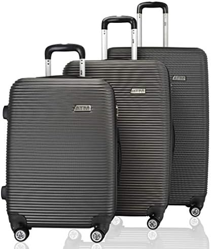 ATM Wave Orbit Journey Design Lighweight 3-pcs 30" 26" 22" Hardshell Spinner Luggage Set w/TSA Lock (Charcoal)