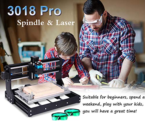 Upgrade 3000MW Laser Engraver CNC 3018 Pro Router Kit Engraving Machine, GRBL Control 3 Axis DIY Mini CNC Machine Wood PCB Milling Machine with Offline Controller + CNC Router Bits + ER11 Extension Ro