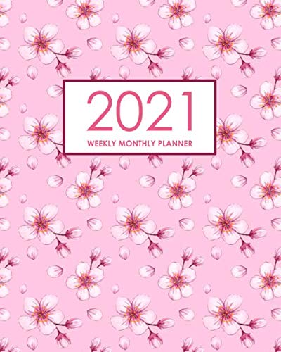 2021 Weekly Monthly Planner: Desk Diary 2021 - Appointment Diary 2021 - Daily Organiser Planner 2021 - Pink Cherry Blossom