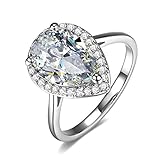 UMODE Teardrop Halo Pear Cut 4 Carat Cubic Zirconia CZ Engagement Wedding Ring for Women
