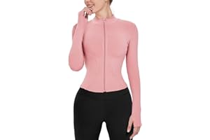 Gacaky Women's Slim Fit Lightweight Athletic Full Zip Stretchy Workout Running Track Jacket with Thumb Holes