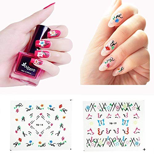 CINEEN 50 Sheets 3D Nail Sticker Nail Art Sticker Manicure Attractive Black + White + Colorful Fashion Accessories…