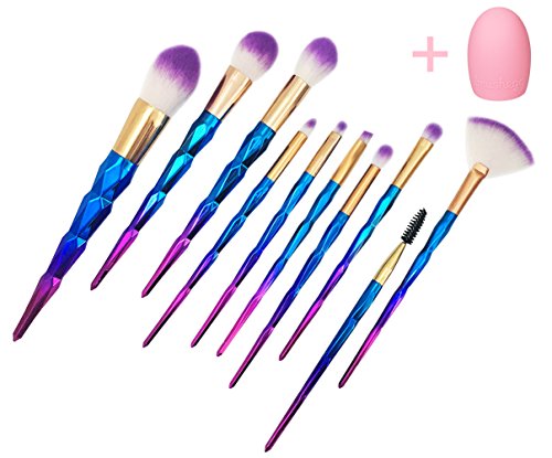 Makeup Brushes 10 Pieces Cosmetic Brush Set for Powder,Blush,Foundation,Eye Shadow,Concealer,Eyebrows,Lips and Other Facial Makeup Use Brush Tool+1Washing Brush
