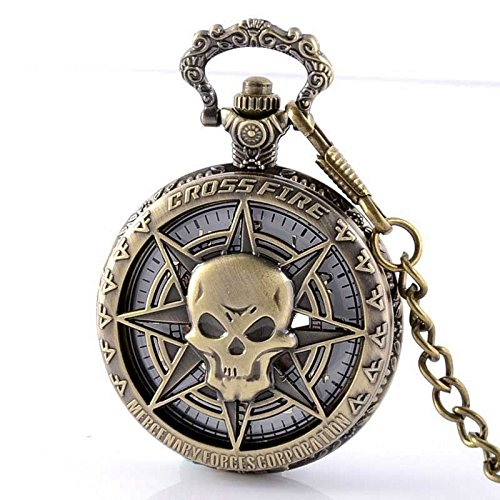 Bronze Skull Hollow Antique Bronze Skeleton Skull Mechanical Windup Pocket Watch Chain Steampunk