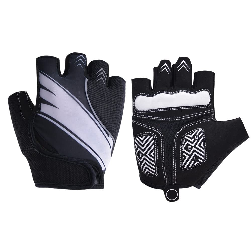 ShareWe Reflective Cycling Gloves Half Finger Bike Bicycle Gloves Gel Padded Mountain Bike Road Bike Riding Gloves for Men and Women Shock-Absorbing Breathable Anti Slip (White, L)