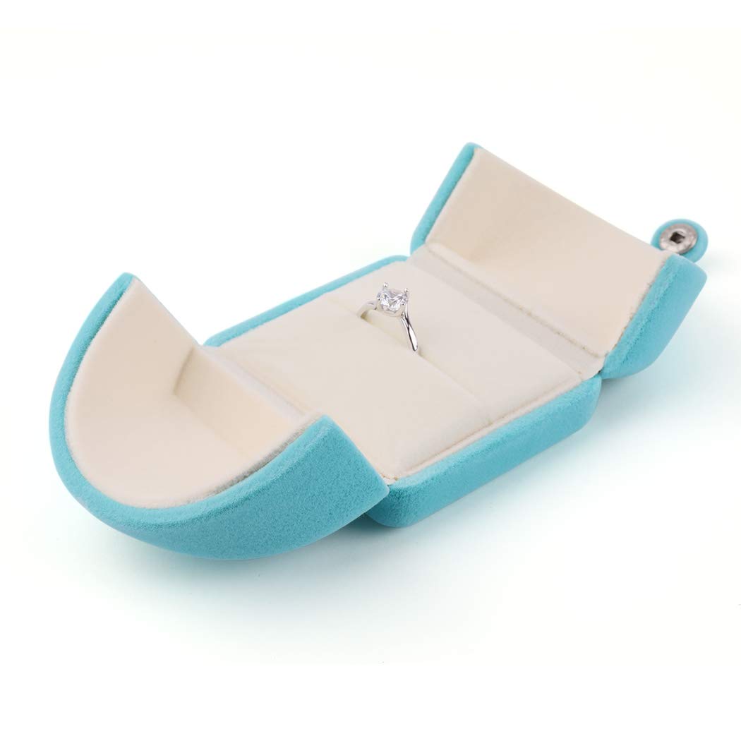 iSuperb Flannel Ring Box Women Jewelry Gift Box Blue Wedding Ring Case Double Door Proposal Jewelry Storage Case Jewelry Display Holder for Birthday Engagement Wedding Anniversary