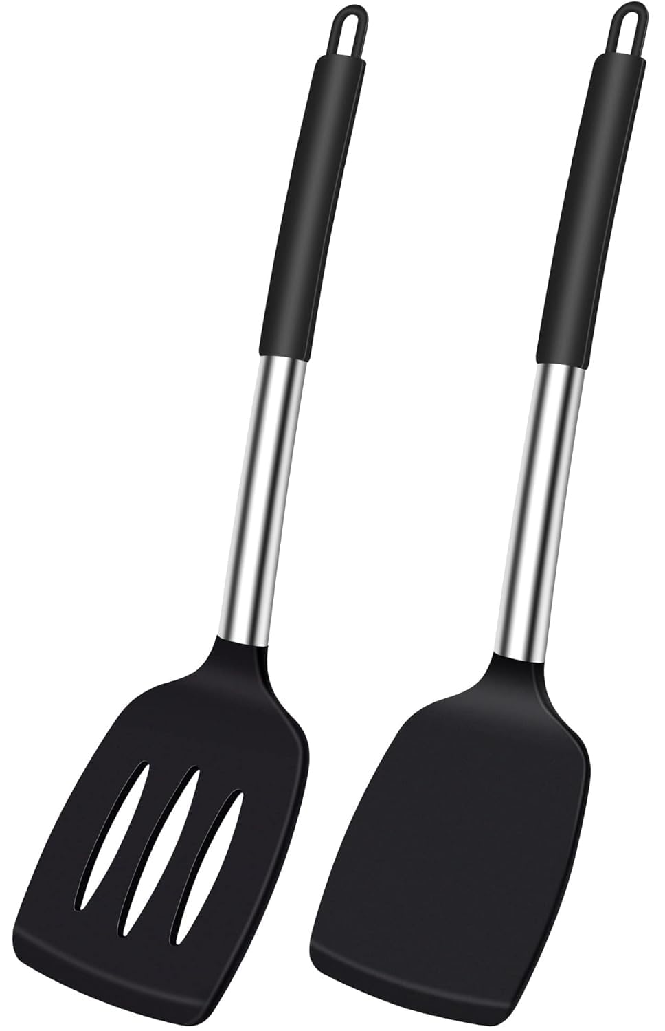 Silicone Spatula Set of 2, Non-Stick & Heat Resistant Kitchen Turner - BPA-Free Solid and Slotted Spatulas for Flipping Eggs, Pancakes, Baking, Frying - Safe for Non-Stick Pans