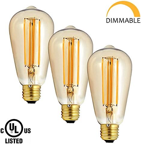 Vintage LED Edison Bulb 5W (60W Equivalent), Dimmable ST64 Old Fashioned S21 Style LED Squirrel Cage Filament Light, E26, 2200K, Warm White, CRI 90+, 120v, UL-Listed - (Pack of 3)