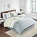 Comfort Spaces Windsor 5 Piece King Size Comforter Pintuck Pleated Striped Pattern Ruffled Patchwork Down Alternative Bedding Sets, Light Green/Off White