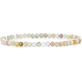 Angelstones Natural Gemstone Small Beaded Stretch Bracelet, 4mm Faceted Round Beads, Crystal Healing Bracelet for Women