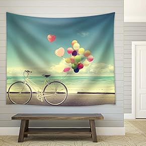 Retro Style Bike with Balloons - Fabric Tapestry, Home Decor - 51x60 inches