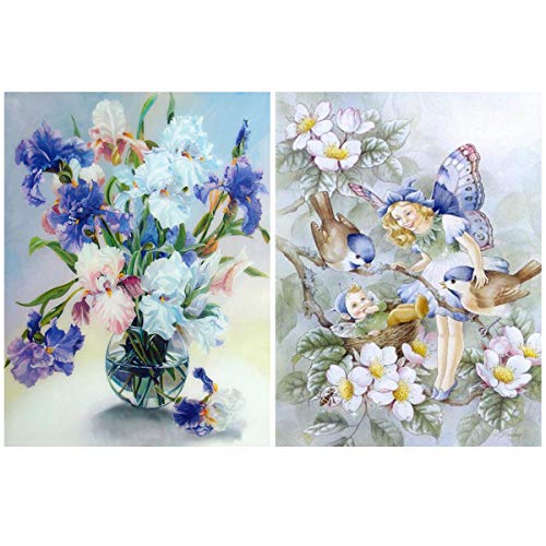 5D Full Drill Diamond Painting Kit, DIY Diamond Rhinestone Painting Kits for Adults and Children Embroidery Arts Craft Home Decor 12 x 16 inch (Flowers,Pack of 2)