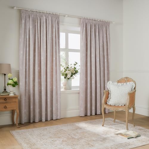 furn. Coppia di tende a pieghe Wylder Bella - Tende foderate in 100% cotone con motivi floreali botanici naturali (Naturale - 168x229cm)