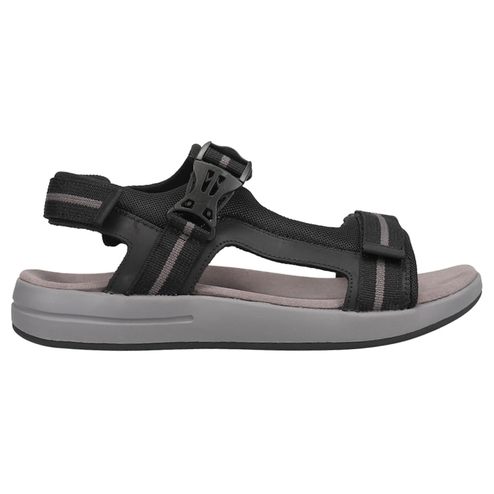 Propét Men’s Eli Sandals, Black/Grey, 8 Medium US