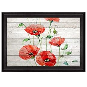 Branches of a Red Watercolor Poppy Field Over...