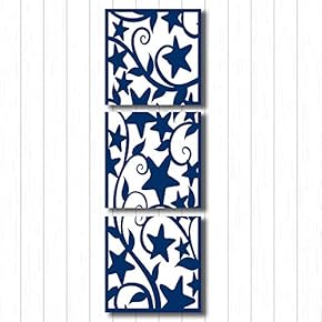 Canvas Wall Art Blue Flowers Pattern Painting Artwork for Home Prints Framed - 12"x12"x3 Panels