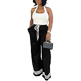 Nimsruc Wide Leg Sweatpants for Women High Waisted Drawstring Casual Loose Long Pants with Pockets