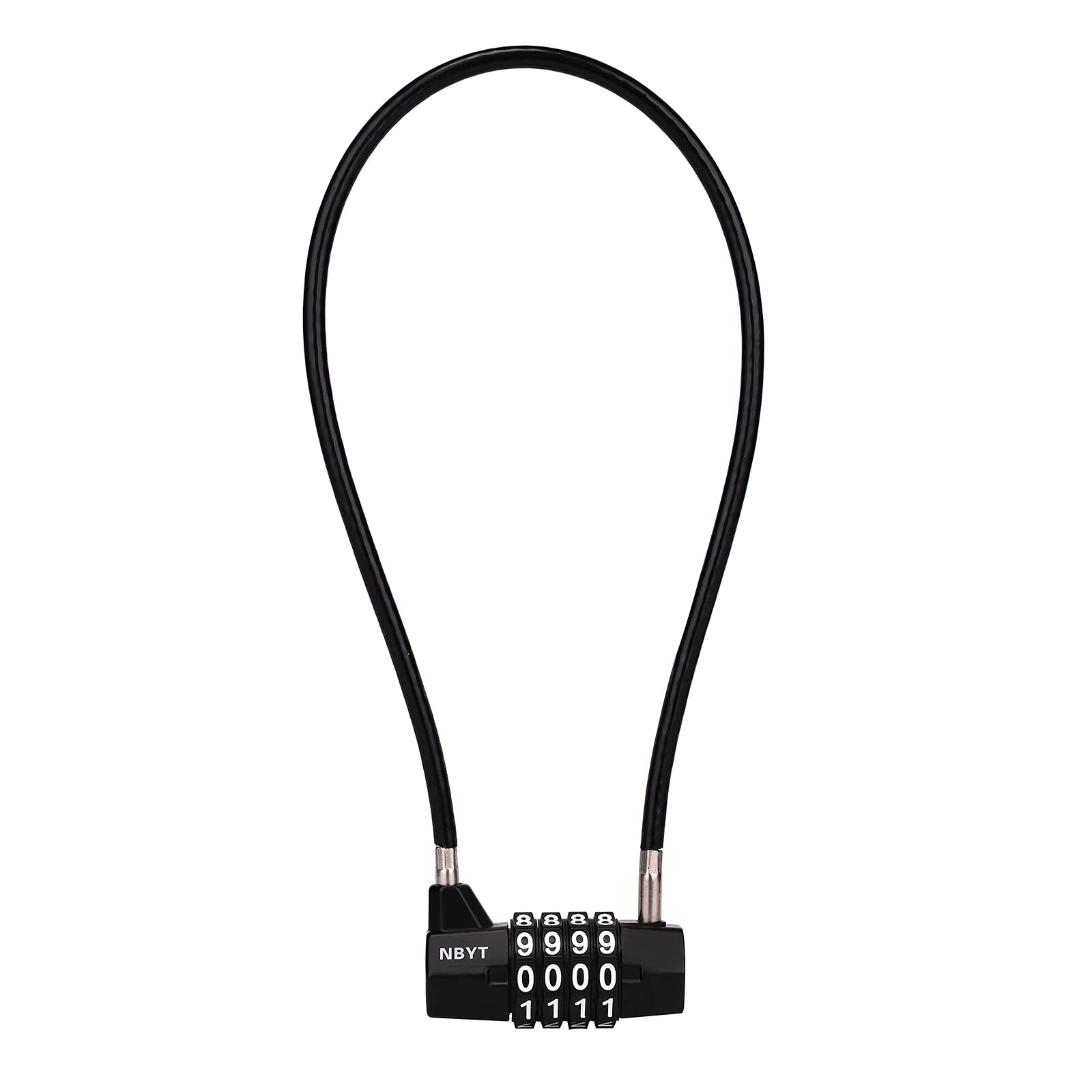 NBYT Steel Cable Rope 4-Digit Combination Lock,Cabinet Handle Padlock,diameter3/16,length15,Suitable for Lockers, File Cabinets, Wardrobes, Small Fences, Refrigerator Door,Small Sheds, Pet Door.