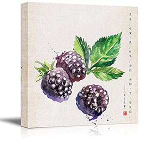 Square Watercolor Style Chinese Painting of a Blackberries