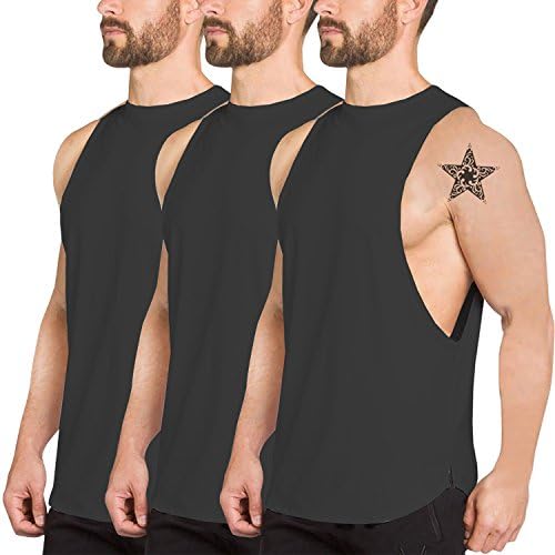 Men's 3 Pack Fitness Workout Tank Tops Gym Cotton Tshirts Sleeveless(3Pack,Black,XL)