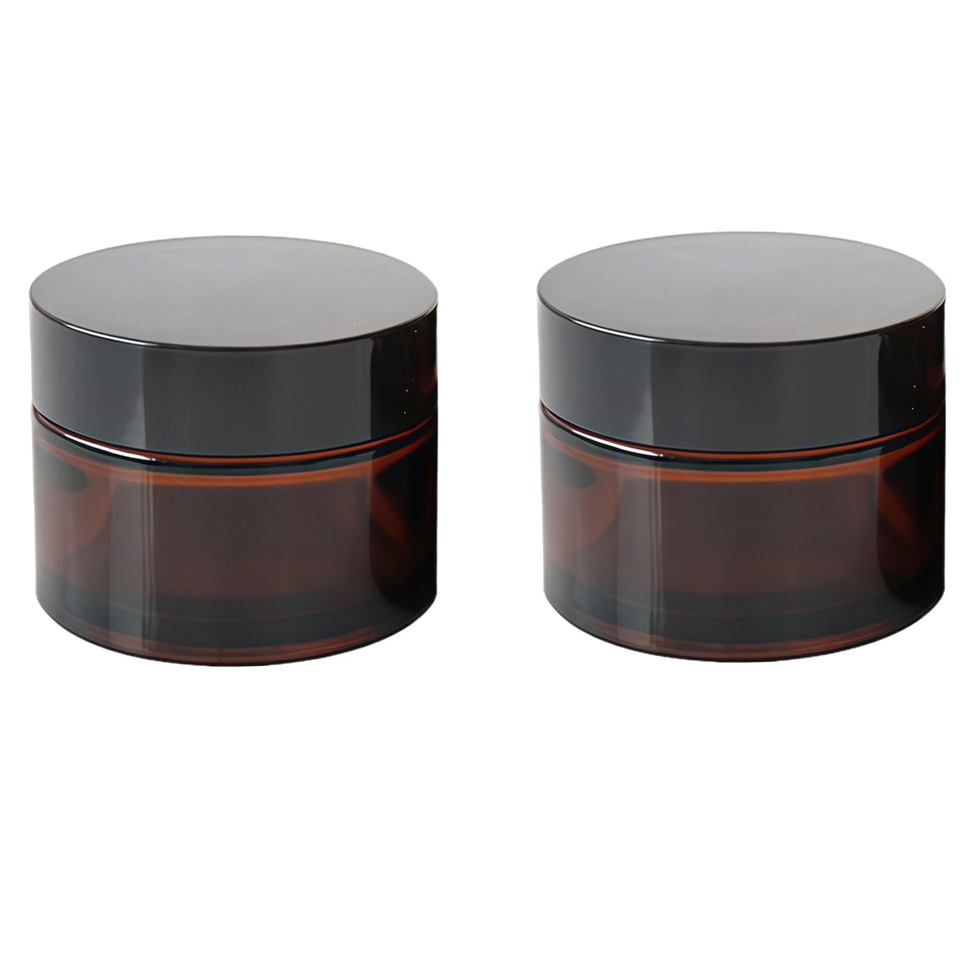 2PCS Amber Glass Empty Refillable Sample Bottle Cosmetic Face Cream Jar Pot Bottle Container Holder Case with Black Screw Cap Lid and Liners (50G/1.7oz)