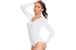 flexdans Women Long Sleeve Dance Leotards, High Stretch Soft Dancewear Basic Dance Ballet Leotards for Adult
