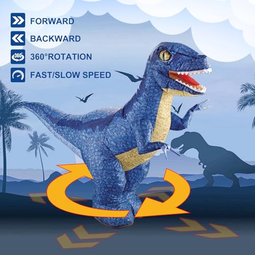 Remote Control Dinosaur Toys, Realistic Electric 2.4GHz Remote Control Inflatable Dinosaur Toy, with 360°Rotation, Forward & Backward, Rechargeable Walking Dinosaur Toy for Kids 3+ Gifts, Bule