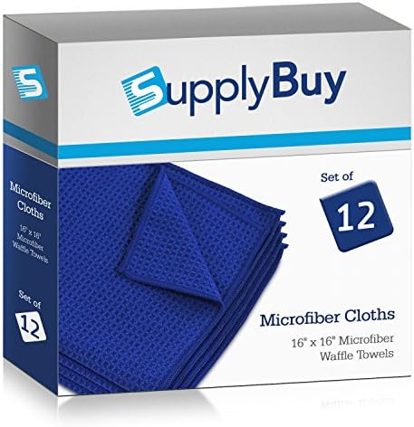 SupplyBuy Microfiber Waffle Weave Towels | Ultra-Absorbent Kitchen Dish Cloths | Pack of 12 - 16x16 (16" x 16")