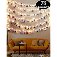 Warm White Light Photo Clip String Lights 23Ft - 70 LED Fairy String Lights with 50 Clear Clips for Hanging Pictures, Perfect Dorm Bedroom Wall Decor Wedding christmas decoration(battery operated)