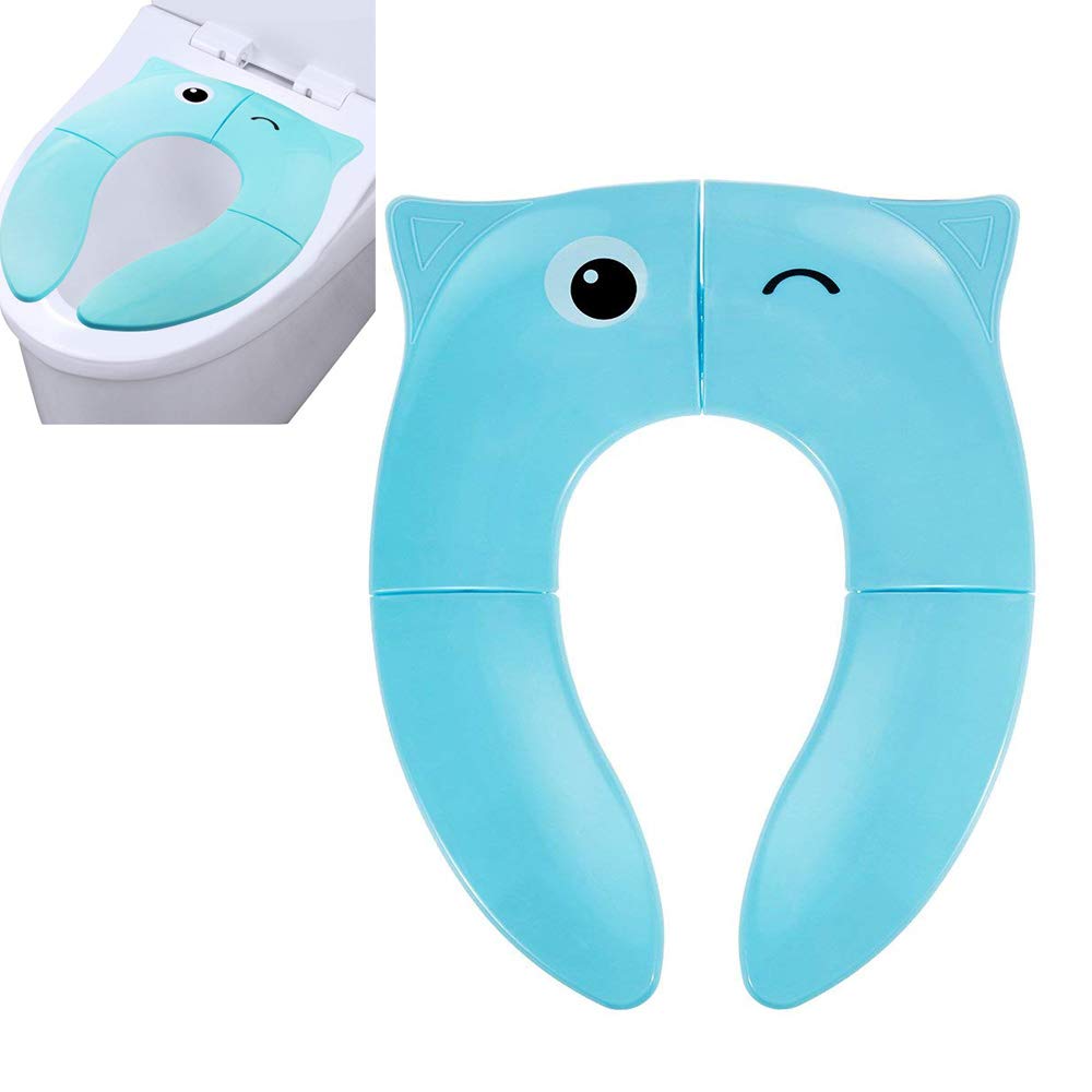 Pejoye Foldable Travel Toilet Seat for Baby Comfort PP Material with 4 Non-Slip Silicone Pads and 1 Carry Bag (Blue)