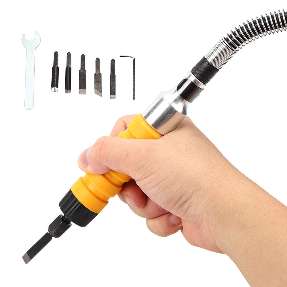 Electric Chisel Tool, 9pcs Flexible Shaft Electric Wood Chisel Carving Set Wood Engraving Tools Yellow Handle with Wrench and 5 Blades for Woodworking