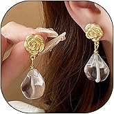 14K Gold Rose Acrylic Drop Dangle Earrings for Women,Grace Large Statement Irregular Resin Dangling Earrings,Charm Prom Anniversary Jewelry Gifts