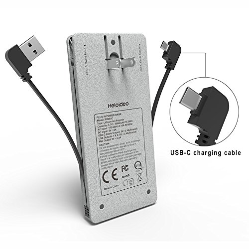 Power Bank with Built-in USB Type C Cable,and Built-in AC Plug,5000mAh Slim USB Type C Power Bank for Samsung Galaxy Note 8 S8,Google Pixel, LG V30 V20 G6 5,OnePlus 5 and more USB-C Port Devices(Gray)
