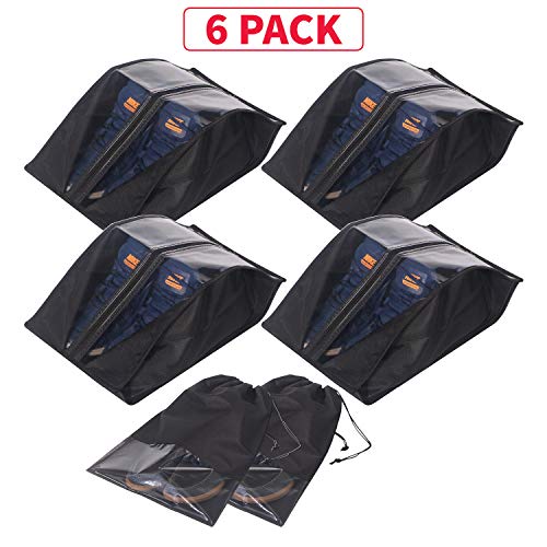 Shoe Bags for Travel 6 Pack Waterproof Organizer Storage bag for Men & Women, X Large, Black