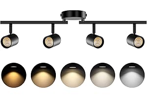 VANoopee 5-Color 4 Light Black LED Track Lighting Fixtures Ceiling for Kitchen, Dimmable Track Lighting Kit, Ceiling Spotlight Flush Mount Adjustable Directional Spot Lights Indoor, CRI90 2400lm 30W
