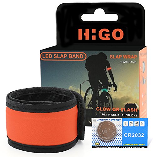 Higo LED Armband, Glow in The Dark Gift Item Reflective Running Gear LED Safety Lights Slap Bracelets for Night Walking (Orange 35cm) - Thumbnail 4