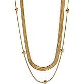 Layered Gold Chain Necklace Set, Snake Chain and Beaded Design, 33-37.5 cm Length with 8 cm Extender