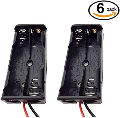 Battery Case Holder, Waykino 2 X 1.5V AAA Storage Plastic Box Battery Spring Clip Black Red Wire Leads (2AAA, 6-Pack)