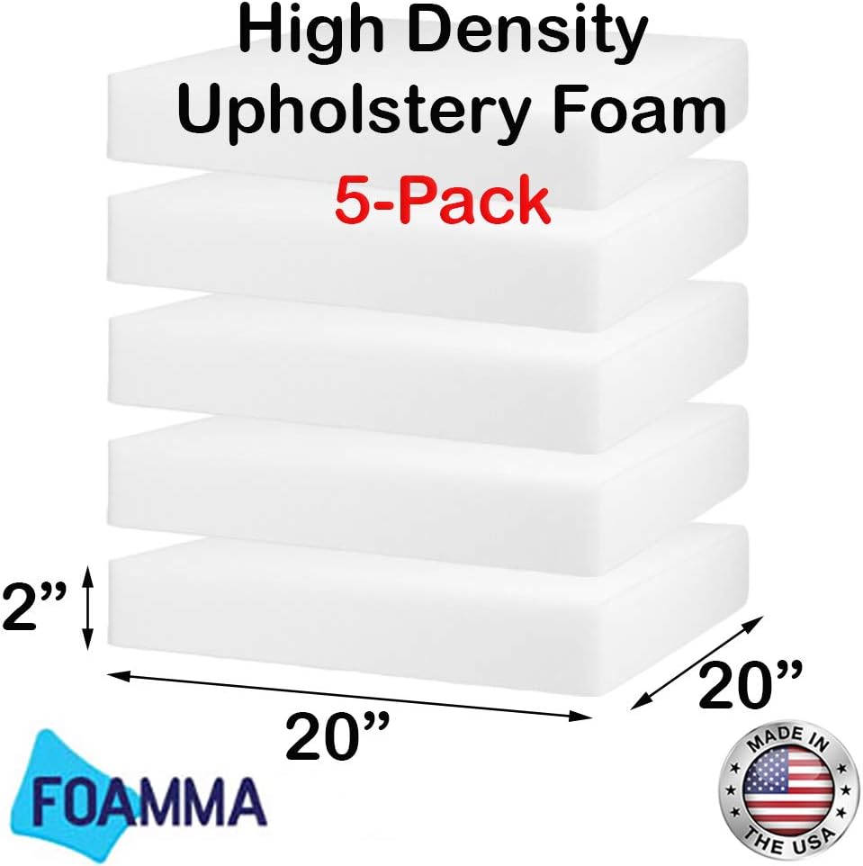 FOAMMA (5Pack) 2" x 20" x 20" HD Upholstery Foam High Density Foam (Chair Cushion